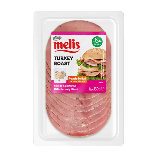 Packaged turkey roast with Melis branding on a white background