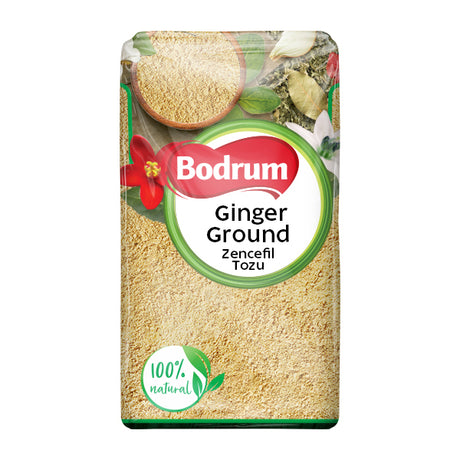 Packaging of Bodrum ground ginger with brand logo and product name on a white background
