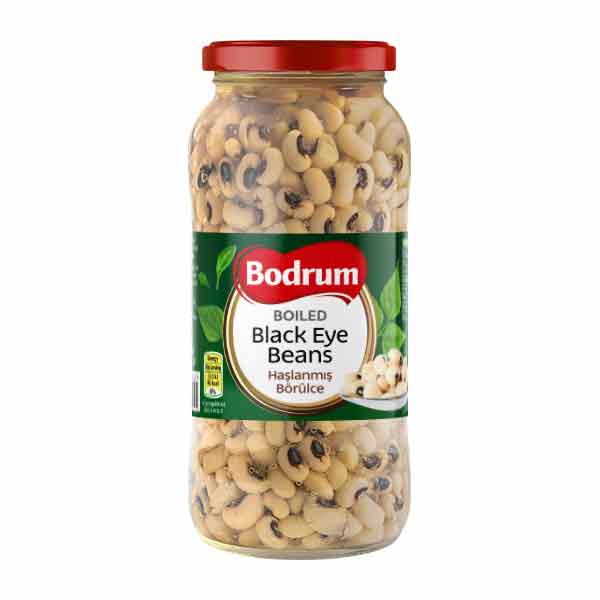 540g jar of Bodrum Boiled Black Eye Beans, tender ready-to-use pulses for vegan cooking