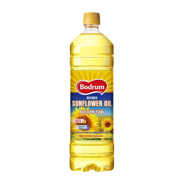 Bottle of Bodrum sunflower oil on a white background