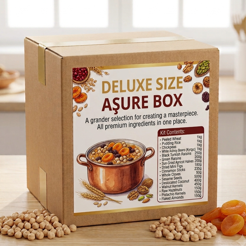Deluxe size Assure Box on a table with ingredients around, kitchen in the background
