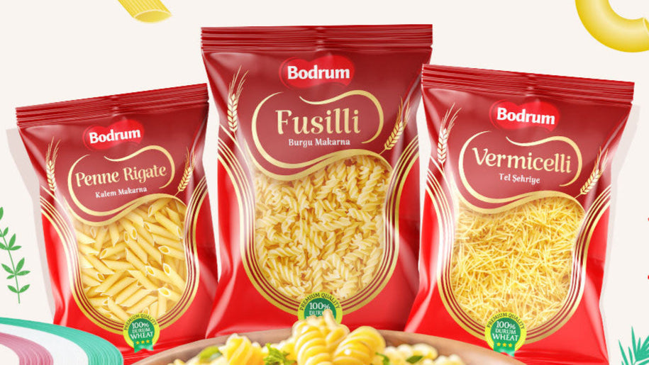 Bodrum Pasta selection with spaghetti, penne, and Mediterranean pasta varieties