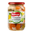 Jar of Bodrum mixed pickles and cauliflower on a white background