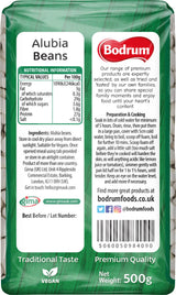 Bodrum Alubia Beans packaging with nutritional information and branding details.