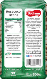 Bodrum Rosecoco Beans packaging with nutritional information and branding details.