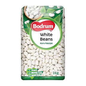 Packaging of Bodrum white beans with a white background