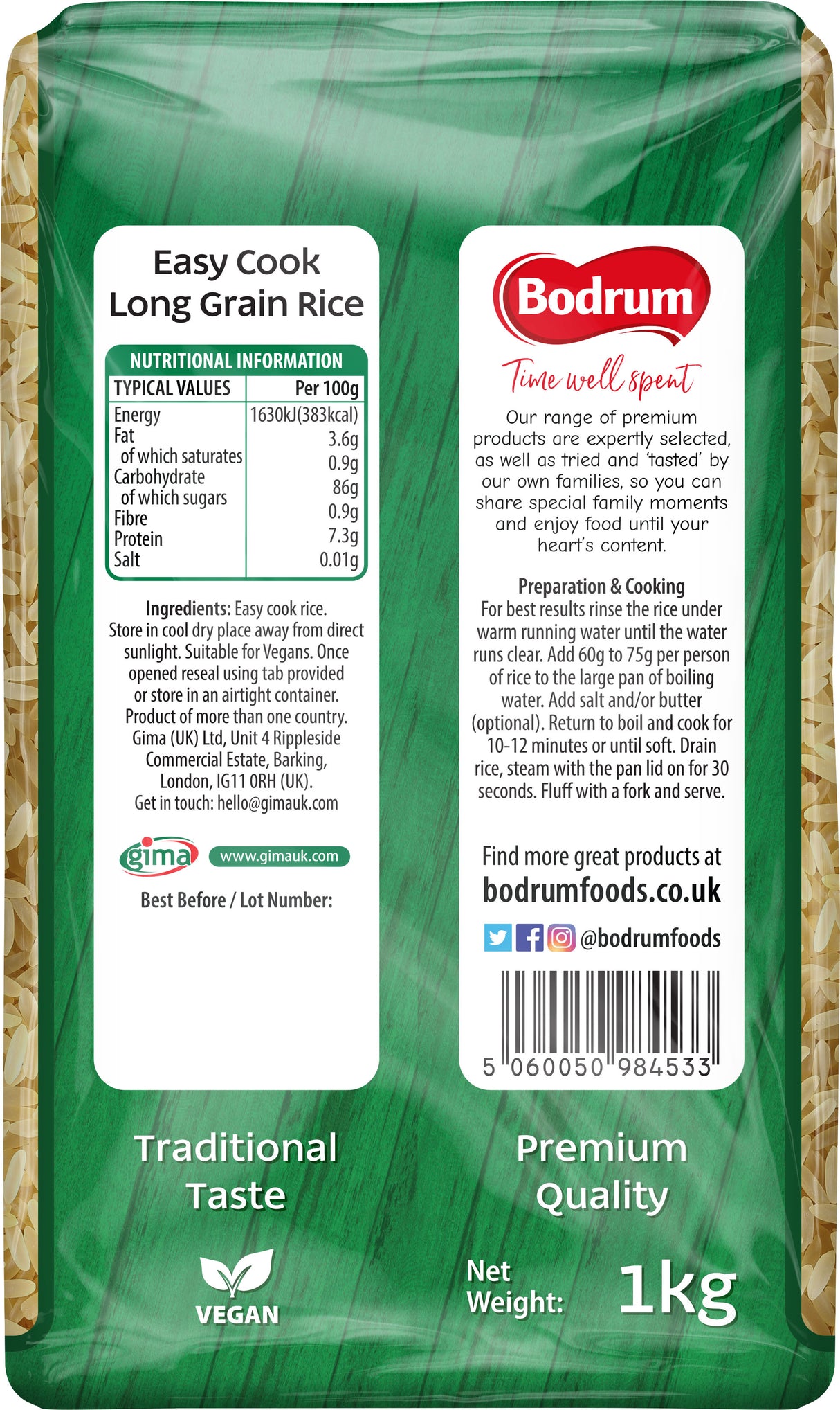 Bodrum Easy Cook Long Grain Rice 1kg