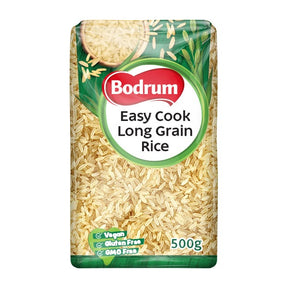Packaging of Bodrum Easy Cook Long Grain Rice on a white background