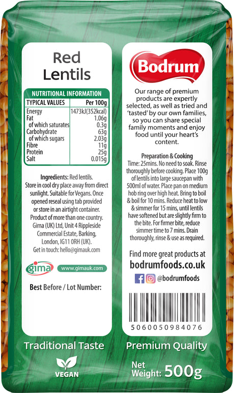 Bodrum Red Lentils 500g