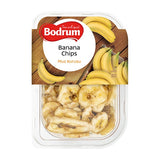 Packaged banana chips with Bodrum branding on a white background