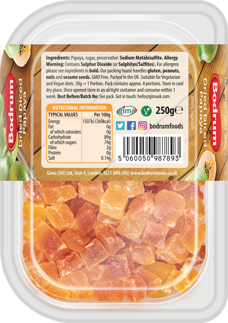 Bodrum Diced Papayas 250g