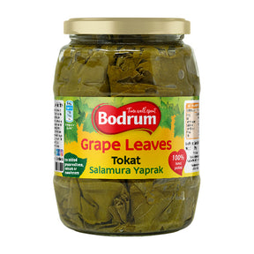 Jar of Bodrum Grape Leaves on a white background