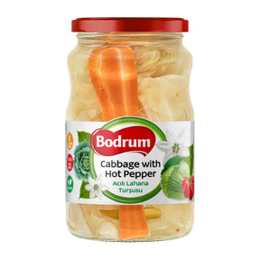 Jar of Bodrum Cabbage with Hot Pepper on a white background