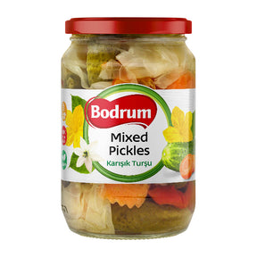 Jar of Bodrum Mixed Pickles on a white background