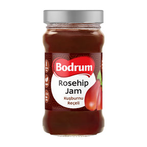 Jar of Bodrum Rosehip Jam on a white background
