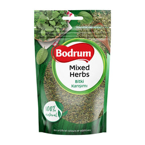 Packaging of Bodrum mixed herbs on a white background