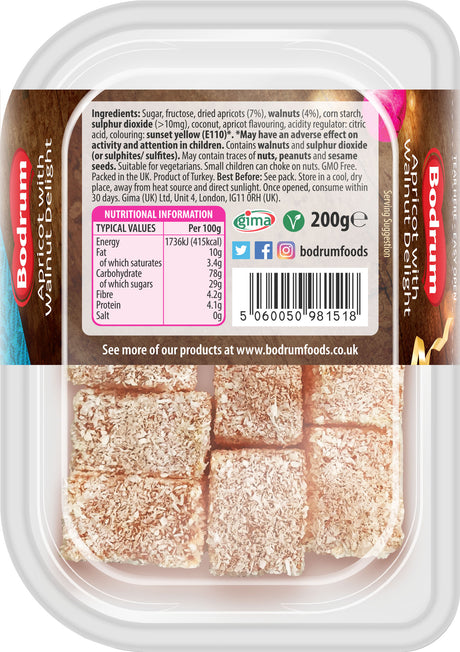 Bodrum Apricot & Walnut Turkish Delight 200g