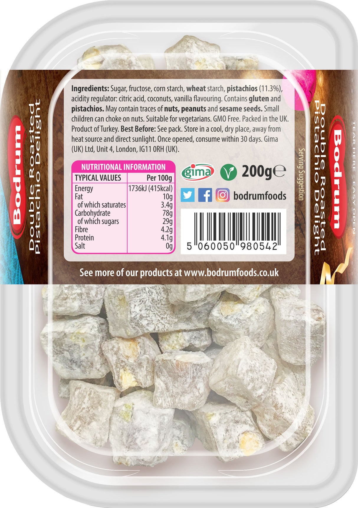 Bodrum Double Roasted Pistachio Turkish Delight 200g
