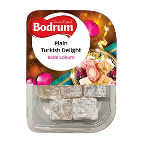 Packaged Turkish delight with Bodrum branding on a white background