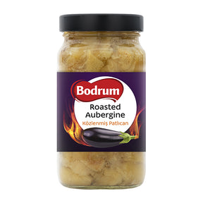 Jar of Bodrum roasted aubergine on a white background