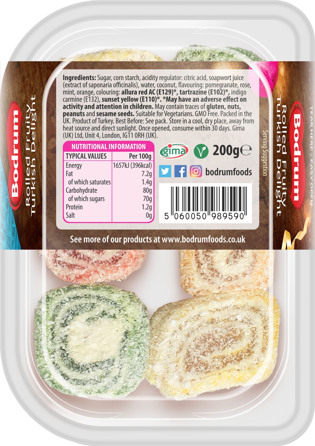 Bodrum Rolled Fruity Sultan Turkish Delight 200g