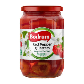 Jar of Bodrum Red Pepper Quarters on a white background