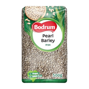 Packaging of Bodrum Pearl Barley on a white background