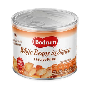 Can of Bodrum White Beans in Sauce on a white background