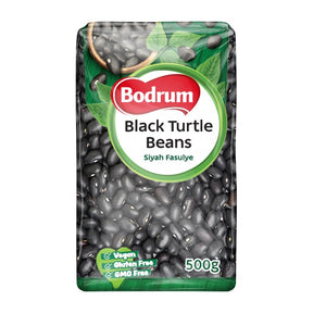 Packaging of Bodrum Black Turtle Beans on a white background