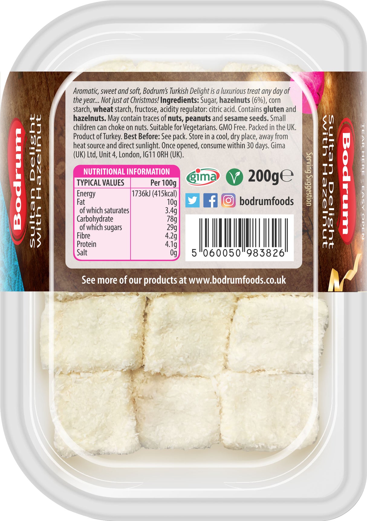 Bodrum Sultan with Hazelnut Turkish Delight 200g