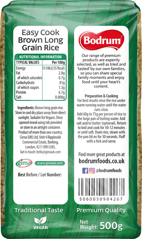 Bodrum Brown Easy-Cook Long Grain Rice 500g