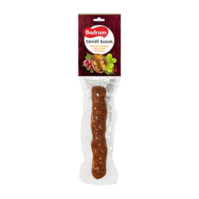 Packaged sausage with 'Bodrum' branding on a white background