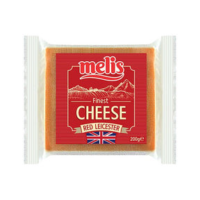 Packaged cheese with red label featuring 'melis' brand on a white background