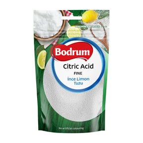 Bodrum citric acid packaging with lemons and coconut on a white background