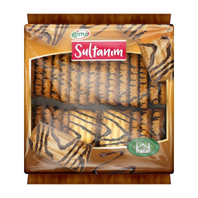 Packaged cookies with 'Sultanim' branding on a white background