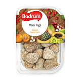 Packaging of Bodrum Mini Figs with a colourful fruit background on a white background