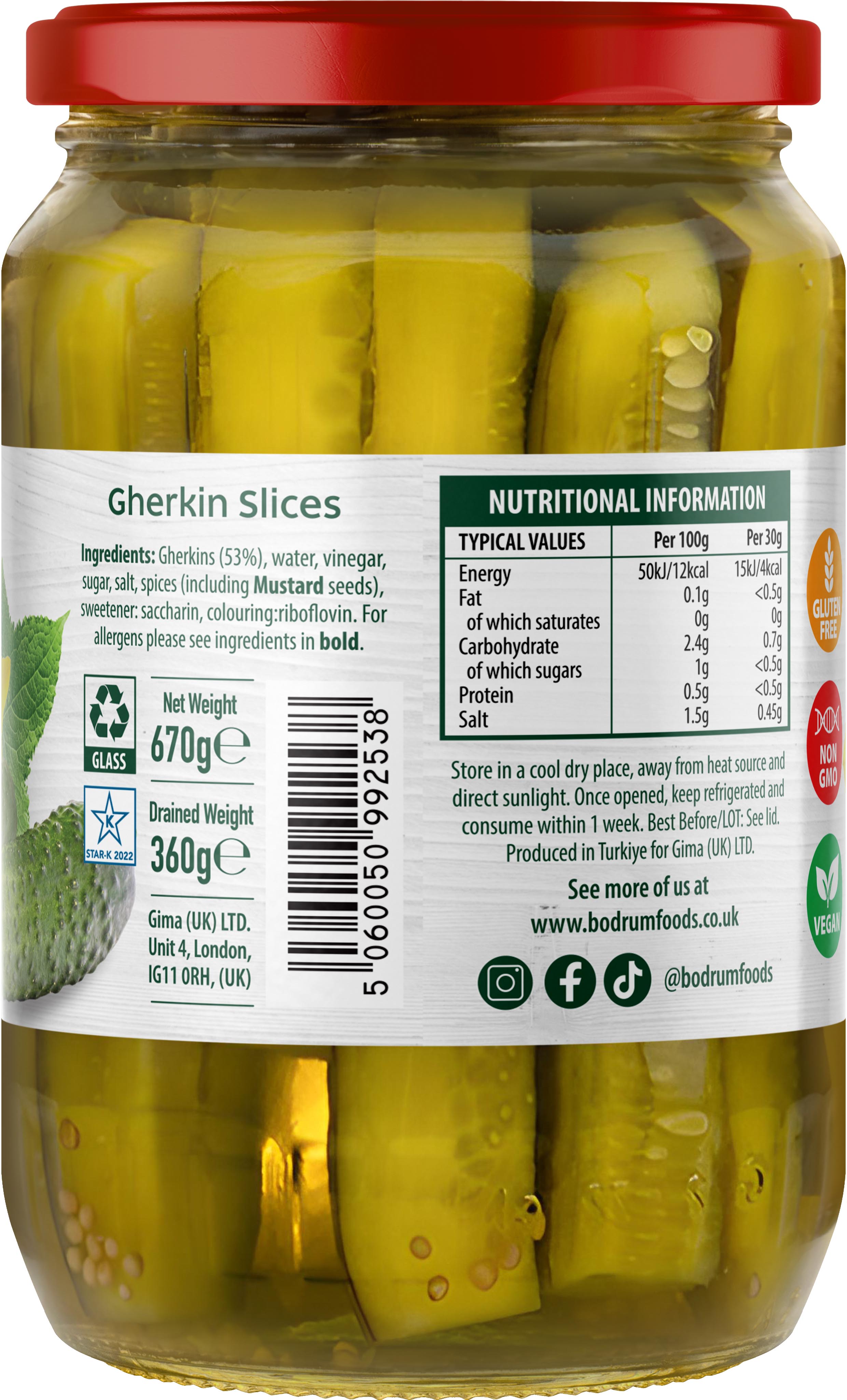 Bodrum Pickled Gherkin Sticks 670g