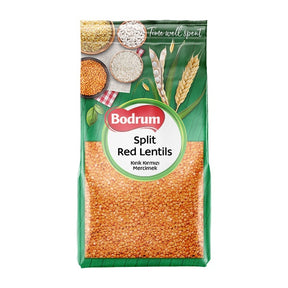 Packaging of Bodrum Split Red Lentils on a white background