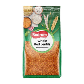 Bag of Bodrum Whole Red Lentils on a white background