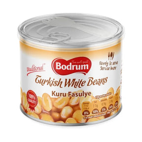 Can of Bodrum Turkish White Beans on a white background