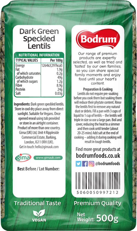 Bodrum Speckled Dark Green Lentils 500g