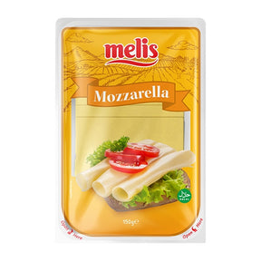 Melis mozzarella cheese packaging with a sandwich illustration on a white background