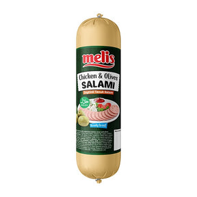 Melis Chicken & Olives Salami on a white background
