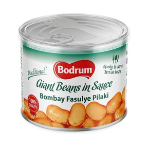 Can of Bodrum Giant Beans in Sauce on a white background