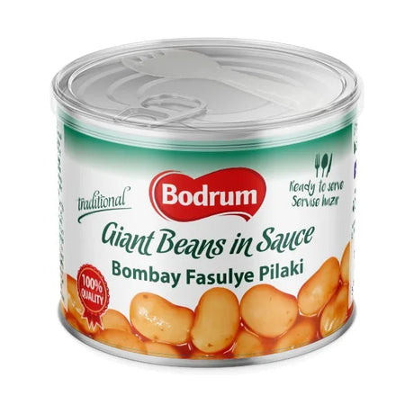 Can of Bodrum Giant Beans in Sauce on a white background