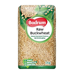 Bodrum brand raw buckwheat package on a white background