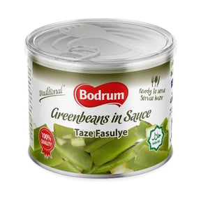 Can of Bodrum Greenbeans in Sauce on a white background