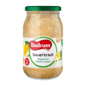 Jar of Bodrum sauerkraut on a white background