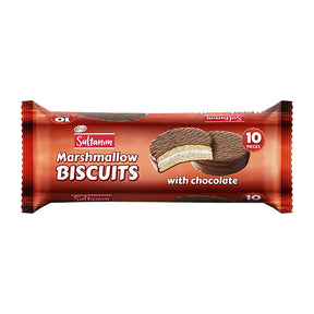 Pack of Sultans Marshmallow Biscuits with Chocolate on a white background