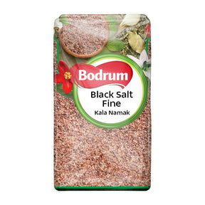 Packaging of Bodrum Black Salt Fine on a white background